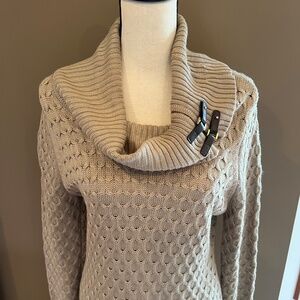 Calvin Klein Women's Tan Khaki Waffle Knit Sweater Dress Turtleneck, Size Large